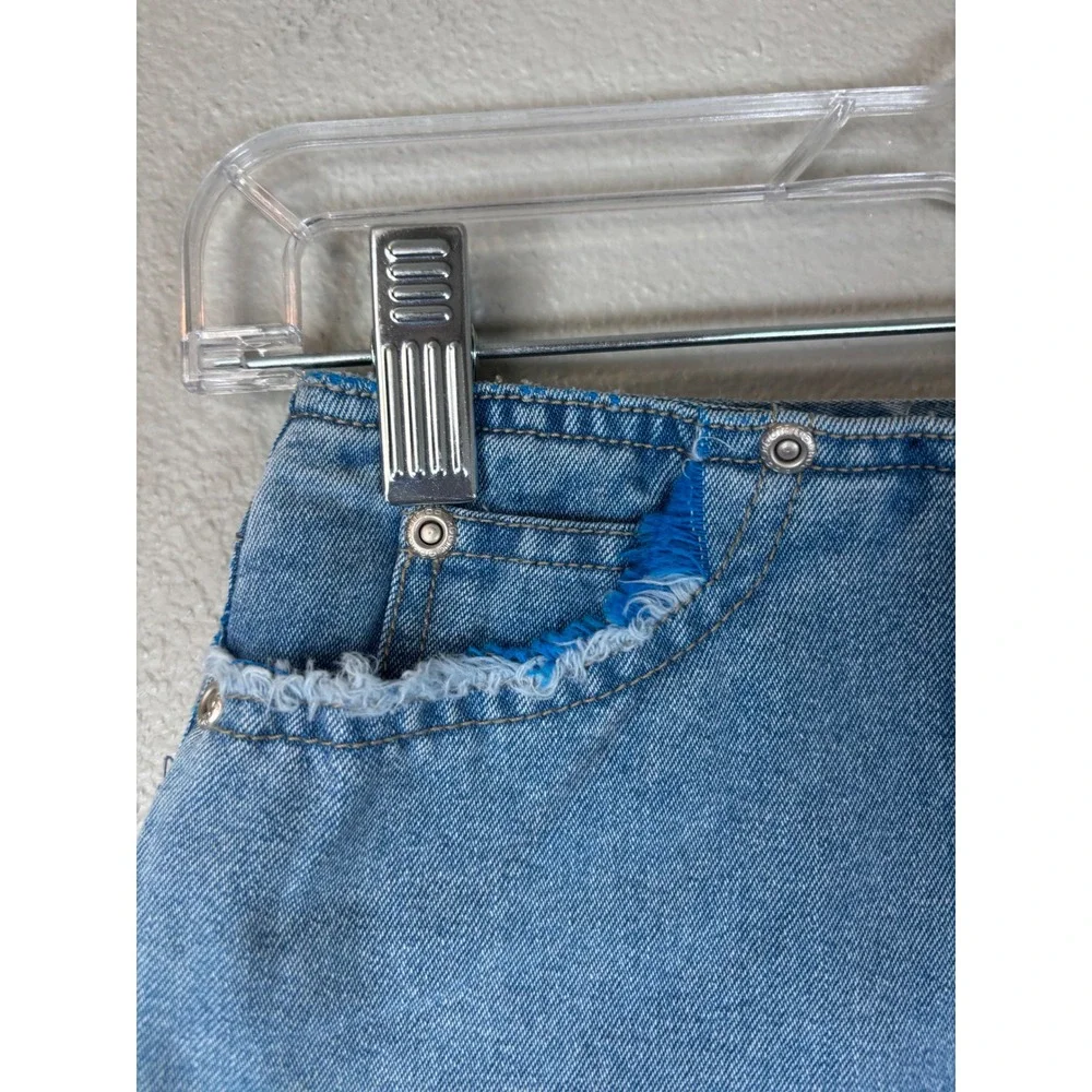 Route 66 Girls Y2K Denim Mini Skirt Blue Distressed Raw Hem Size 8